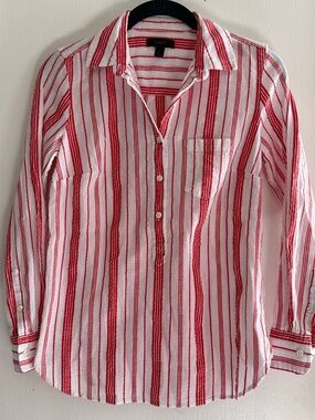 J. Crew White Shirt with Red Stripes Size 0P